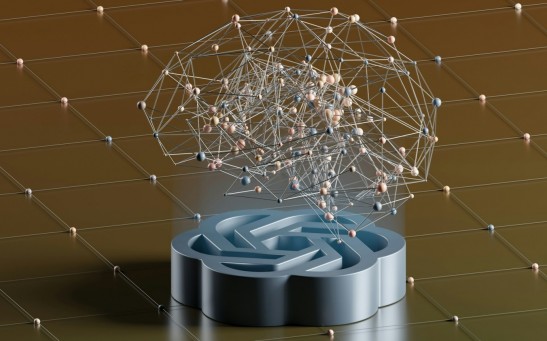 a computer generated image of a network and a laptop