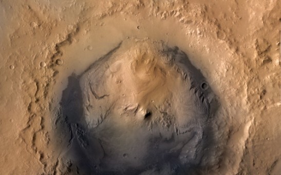 As of June 2012, the target landing area for NASA's Mars Science Laboratory mission is the ellipse marked on this image of Gale Crater.